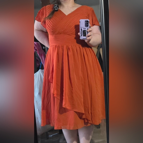 Azazie Modest Bridesmaid Dress size 18 burnt orange color - Picture 4 of 4